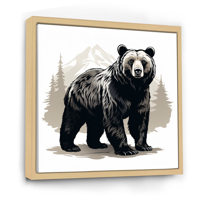 «Curious Bear Winter Forest I - Bear 2», art mural, Cadre flottant brun, H 30 po x l 30 po x P 1,5 po