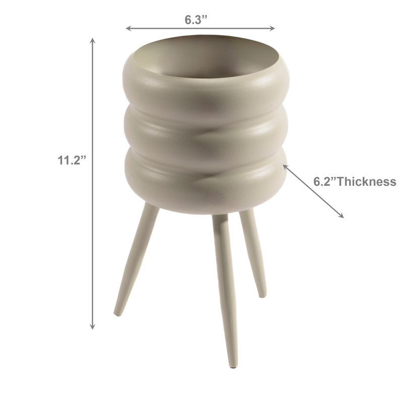 Round Metal Bubble Planter W/ Legs Beige Kd - Set Of 2