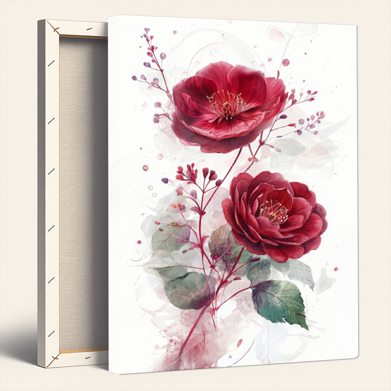 Ensemble de 1 tableau sur toile Rose rouge, 36"H x 24"W, Toile tendue