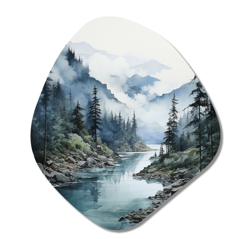 Gris gris bleu, forêt minimaliste, Reflections II - Minimalisme nébuleuse, art mural asymétrique en métal, H 35 po x l 31 po