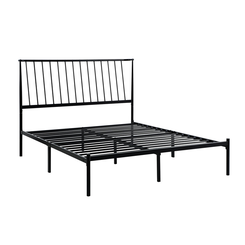 Grand lit plateforme en métal noir pour chambre à coucher - aspect transitionnel avec attrait moderne, Noir