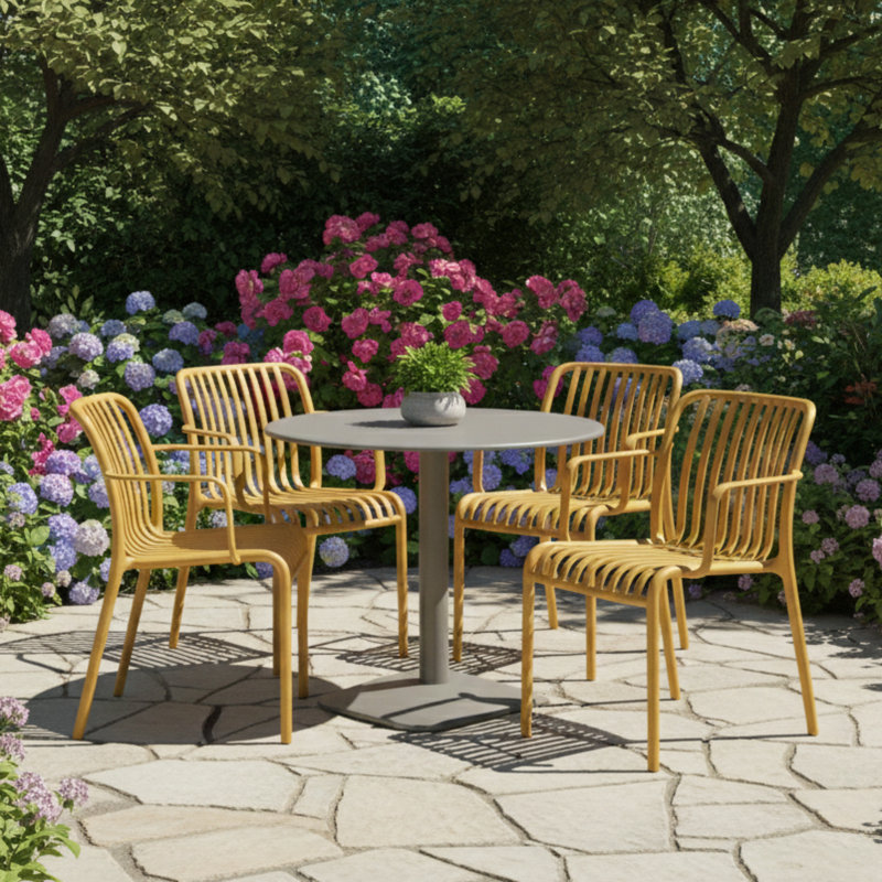 4 - Person Steel Dining Set, Yellow/Grey
