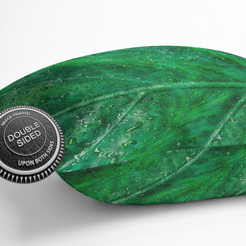 Green Leaf Pattern Square Throw Cushion, 40cm H x 40cm W x 15cm D