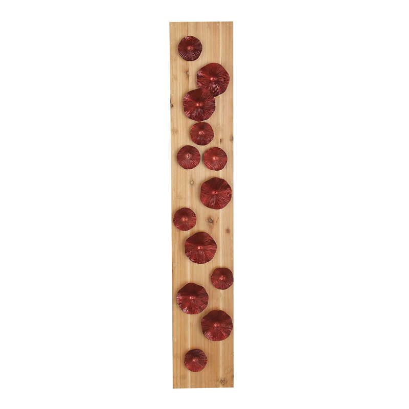 Boho Plants & Flowers Wall Decor on Wood, Red
