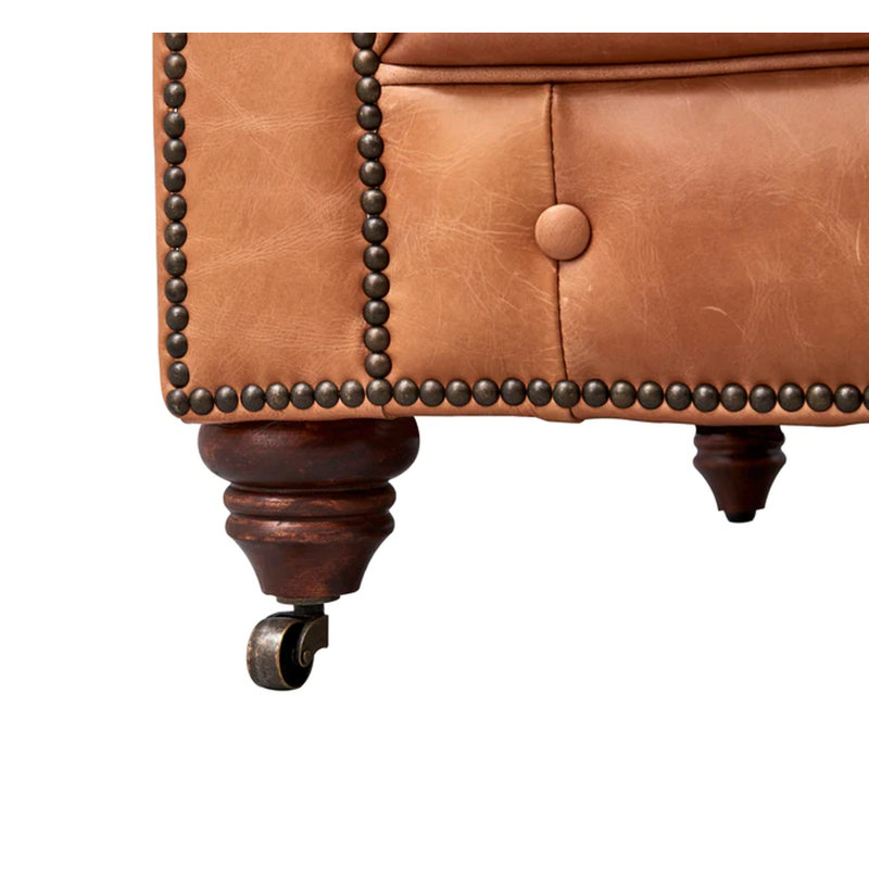 Fauteuil Chesterfield Peppie, Cuir véritable brun châtain