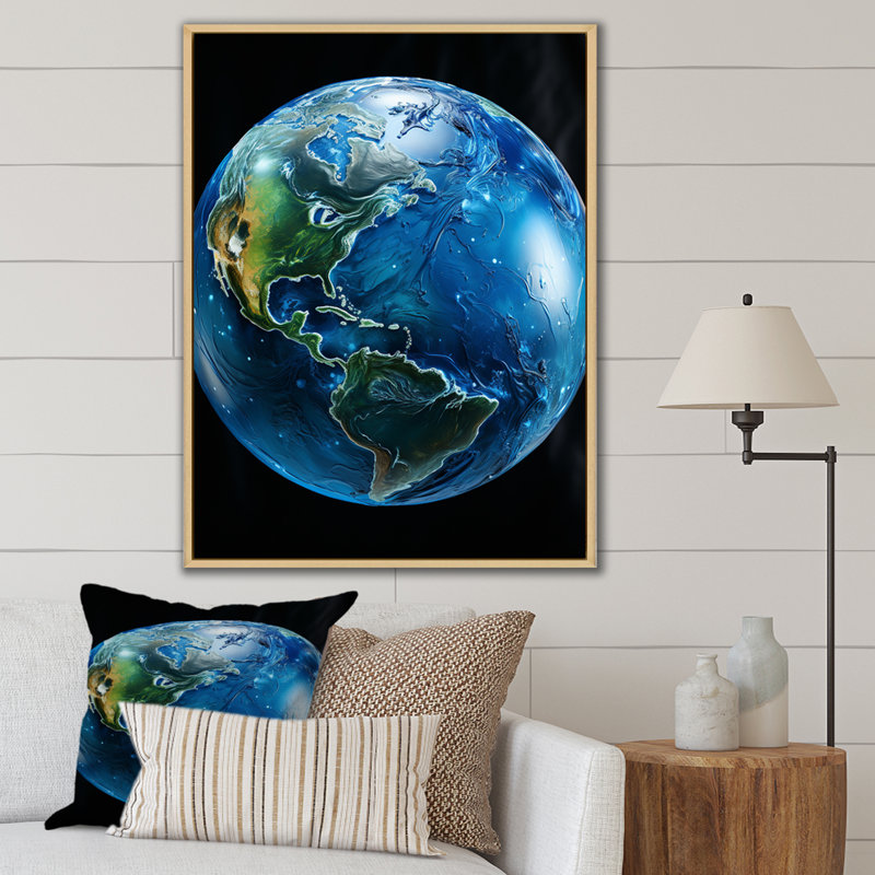 " Earth Blue Planet III ", 32" H x 16" W x 1" D, Natural Floater Framed