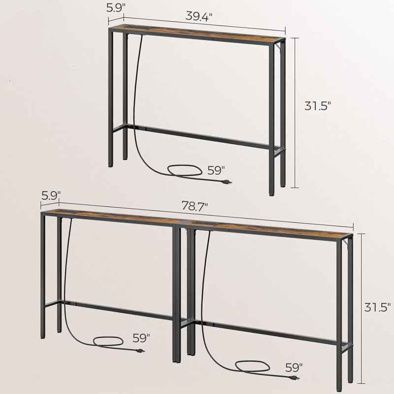 Narrow Console Sofa Table With Charging Station, Skinny Behind Couch Table For Living Room, Hallway, Foyer, Built-In Power Outlets, Space-Saving Design, Sturdy Construction