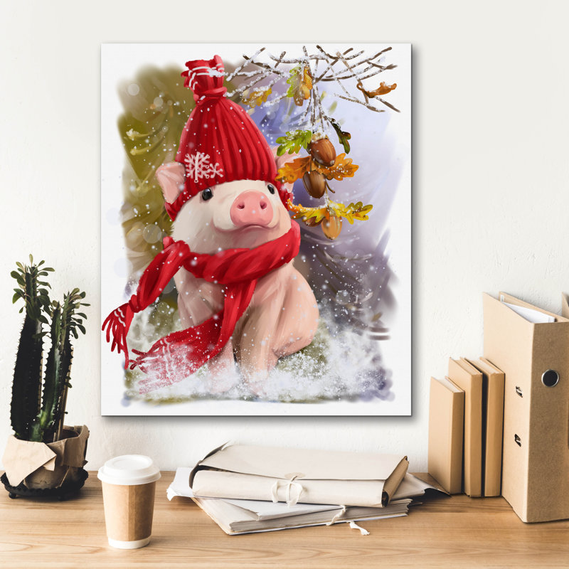 «Epic Graffiti« A Little Piggy In A Red Hat And A Scarf »par Kajenna Art, art mural sur toile, 20 po x 24 po