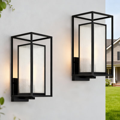 18 po Applique murale d'extérieur 1 lumière au fini noir mat avec abat-jour en verre granuleux