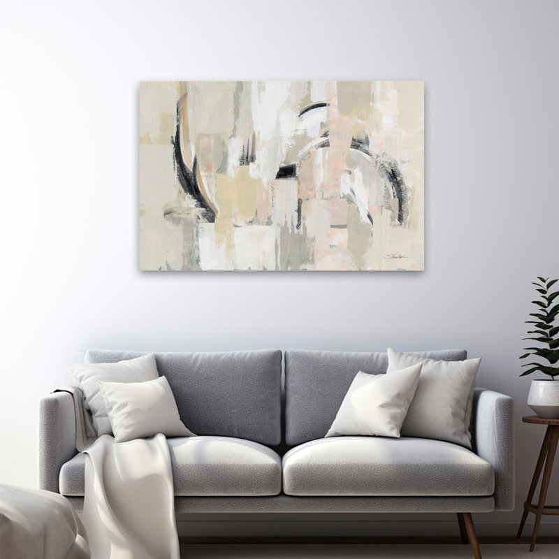 Kyoto Wind - Abstract Black Blocks Blush, 48" H x 32" W