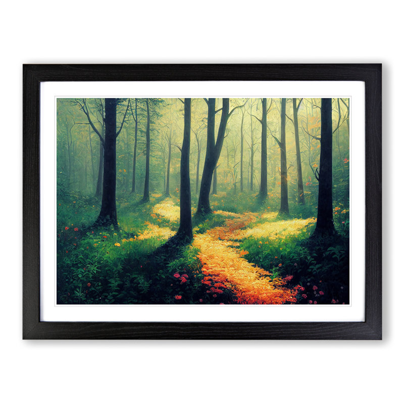 Summer Forest Pathway Vol.2 - Single Picture Frame Print, Black Framed, 46cm H x 64cm W x 2cm D