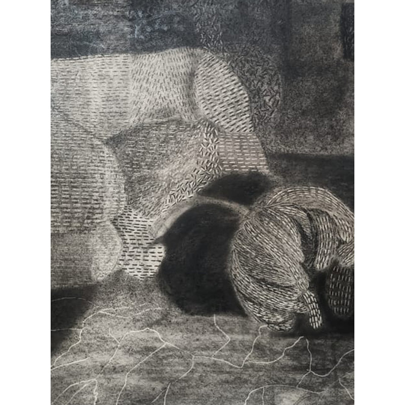 Menarche-Inconfort | Gris anthracite sur toile | Par Aman Kumar Bavariya