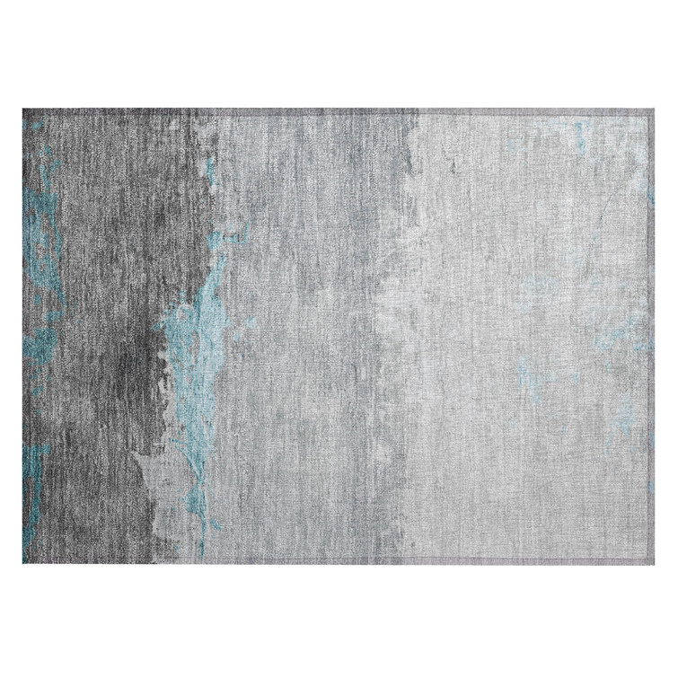 Machine Washable Indoor/Outdoor Xhevrie Teal Rug