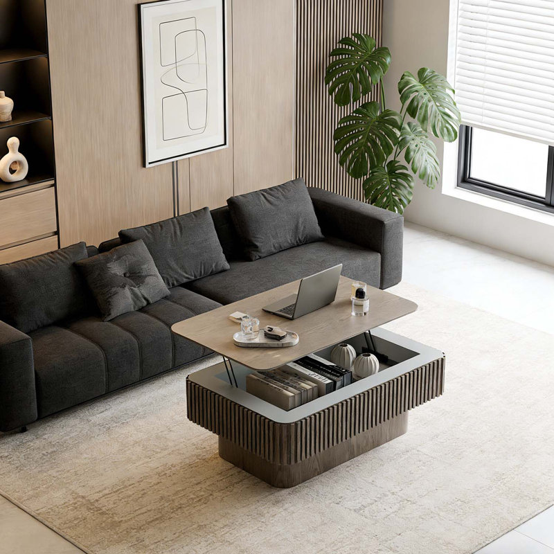 38.6'' Fluted Lift-top Coffee Table with Storage and Adjustable Height, Grey