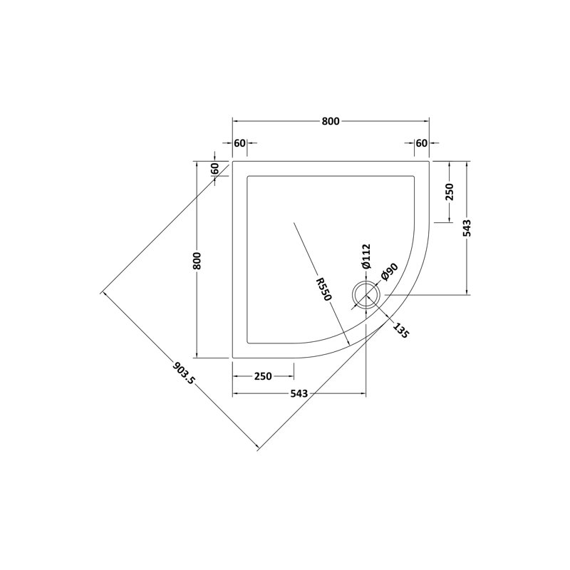 Slip Resistant Quadrant Shower Tray 900 X 900Mm, 4cm H x 80cm W x 80cm D