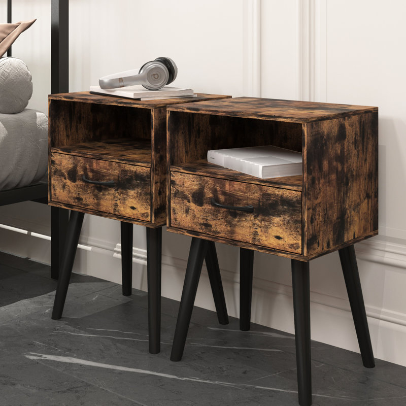 Table de chevet décorative pour chambre à coucher et salon: petite conception, tiroir de rangement, tablette ouverte en bois, nettoyage facile