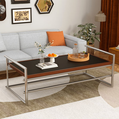 50" Convertible Coffee Table To Desk, Stainless Steel Frame, Dual-tone Top For Living Room