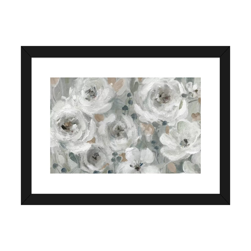 «Neutral Symphony» par Carol Robinson - reproduction imprimée, H 24 po x l 32 po x P 1 po, Papier encadré noir, Blanc