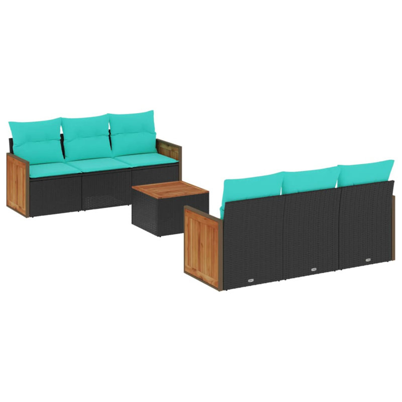  Ensemble de canapé de patio 7 pièces avec coussins en rotin de polyester noir