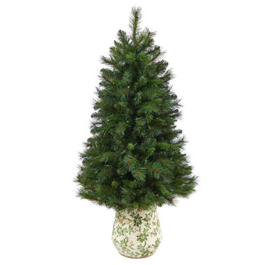 4 Foot Prelit Indoor/Outdoor Shimmering Frosted Pine Potted Tree with –  Haute Decor