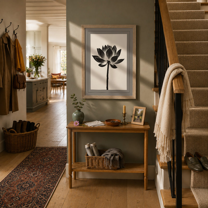 Lotus Botanical - Framed Print, A2 - 59.4 x 42.0 cm, Oak