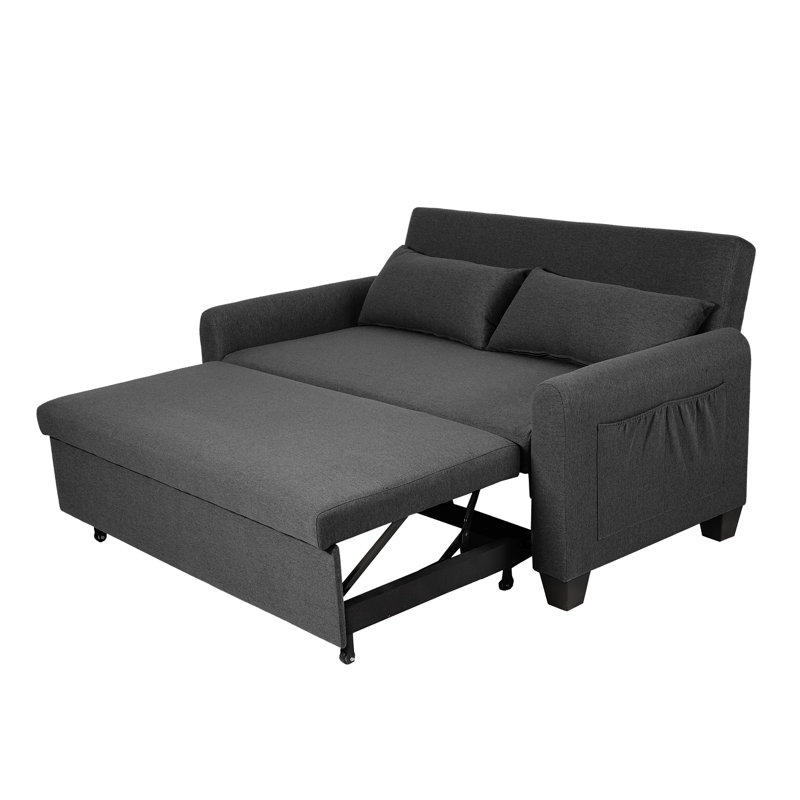 Malaquas Convertible Sleeper Loveseat with Pockets & Plush Pillows, Gray, 33.8" H x 60.24" W x 25.98" D
