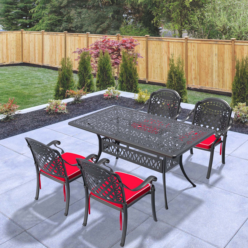 5-Piece Set Of Cast Aluminum Patio Furniture With Black Frame And Red Seat Cushions(Same Sku:W1710S00087), 4