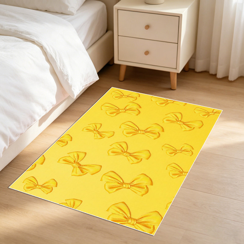 Cute Bow Print Area Rug, Coquette Aesthetic Pastel Indoor Rug, Durable Non-Shedding Carpet for Bedroom, Dorm, Entryway