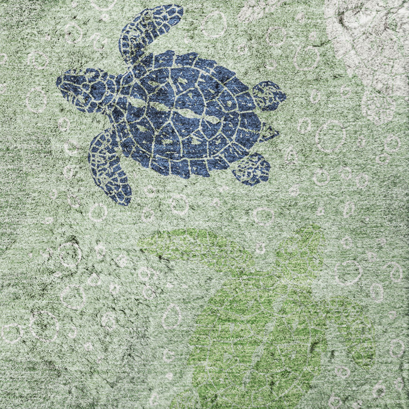 Premium Machine Washable Dream Shag ADS192 Turtles Rug, 2'3" x 7'6" Runner, Green