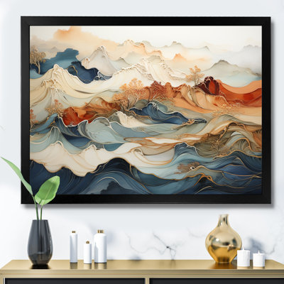 Abstract Orange And Blue River Ink III - Marble Wall Art Living Room