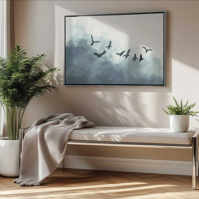 Impression sur toile Ethereal Flock, H 32,75 po x l 48,75 po x P 1,75 po, Cadre flottant or poli