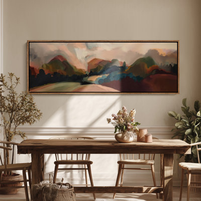 Large Framed Canvas Wall Art - Warm Abstract Mountain Landscape Decor - 60"x20", 60"x30"