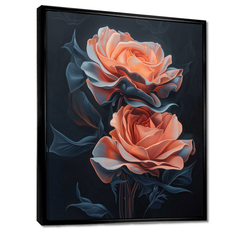 Ora rose gris Midnight Rose Elegance - Roses, art mural encadré, Noir, Reproduction avec cadre flottant, H 20 po x l 12 po