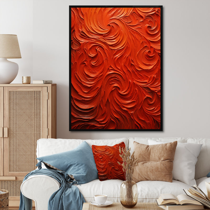 Volcanic Red Fusion Vector 1 - Tachisme, art mural, Cadre flottant noir, 40" H x 30" W