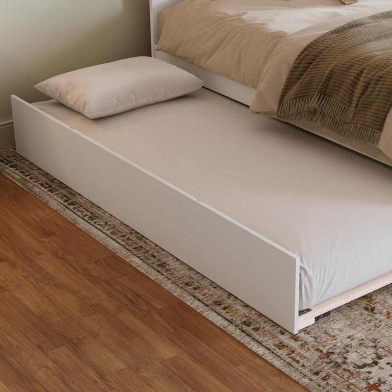 Lit gigogne escamotable en bois massif Rasnick, Blanc, Double