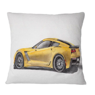 Coussin décoratif jaune avec voiture de sport jaune et son ombre I