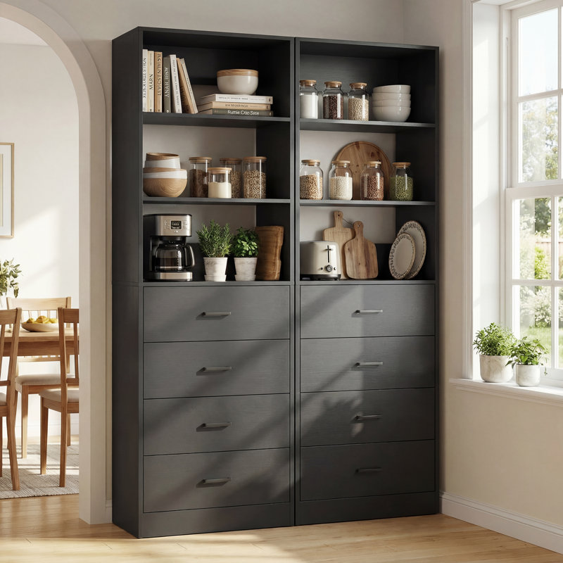 80" H Kitchen Pantry Cabinet With Drawers, Black