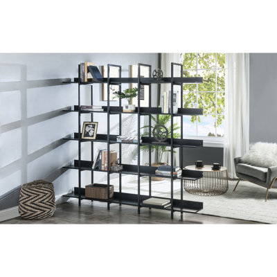 Bibliothèque à 5 niveaux de style industriel rétro pour bureau à domicile et acier, capacité de charge de 80 lb, dispositif de chute, bibliothèque en acier facile à assembler, par tablette, caractéristique