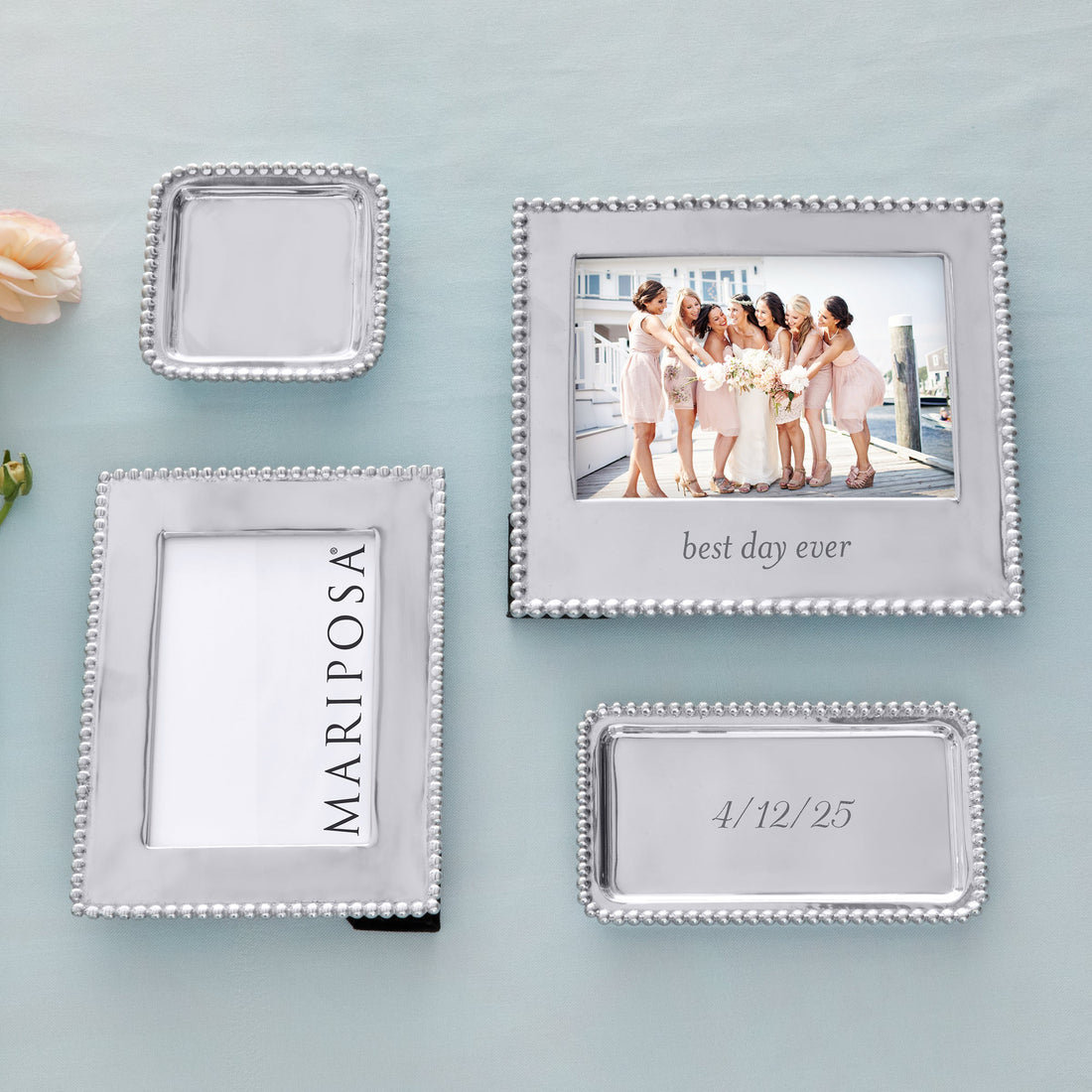 Beaded Silver Metal Beaded Picture Frame, 8" H x 10" W