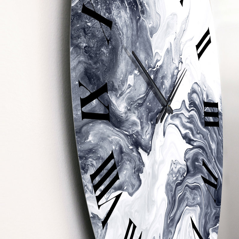 Horloge murale moderne abstrait noir et blanc argenté, Surdimensionné