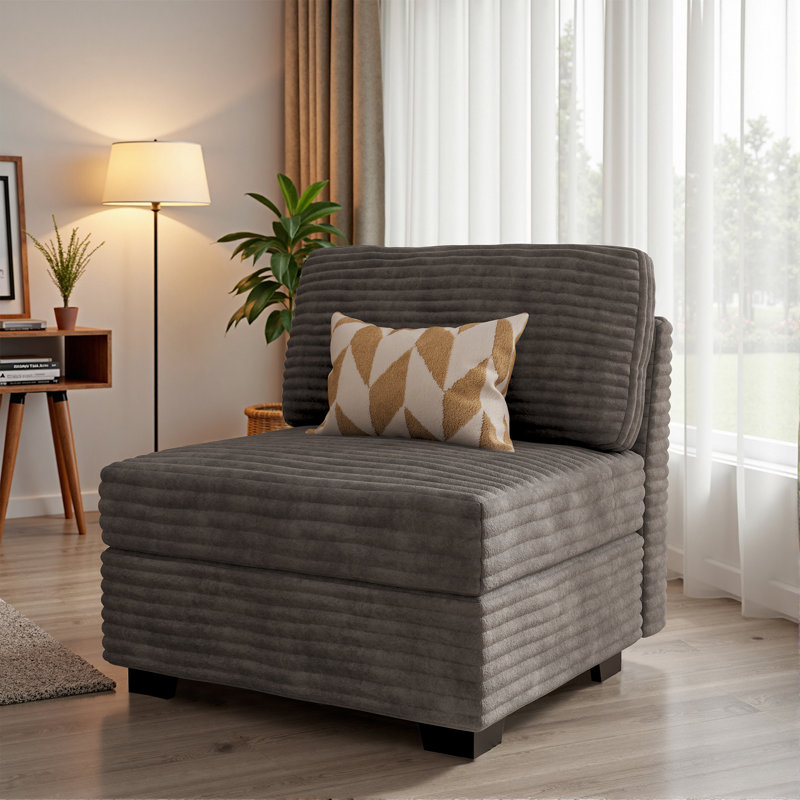 32.7'' Corduroy Upholstered Modular Armless Chair, Sectional Sofa Piece, Gray