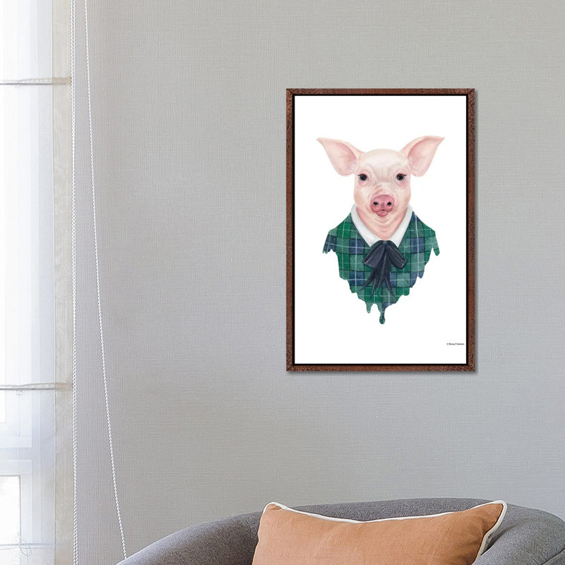 Pig In Plaid by Rachel Nieman - Floater Frame Gallery-Wrapped Canvas Giclée on Canvas, Brown, 66.04 cm H x 45.72 cm W