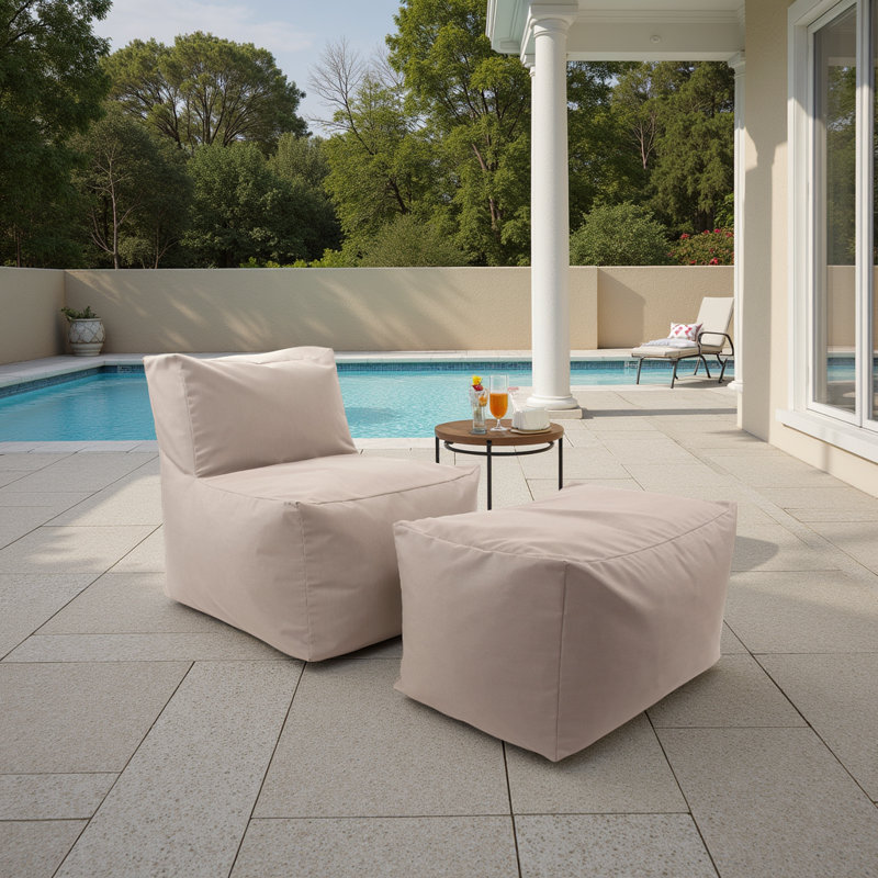 Outdoor Pouf Bench, Seascape Sand, Light Grey