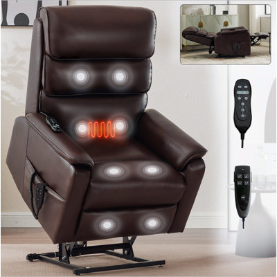 Leatheraire Dual Motor Infinite Position Up To 350 LBS Power Lift Recliner Chair With Power-Remote, Heat Massage And Heavy Duty Motion Mechanism