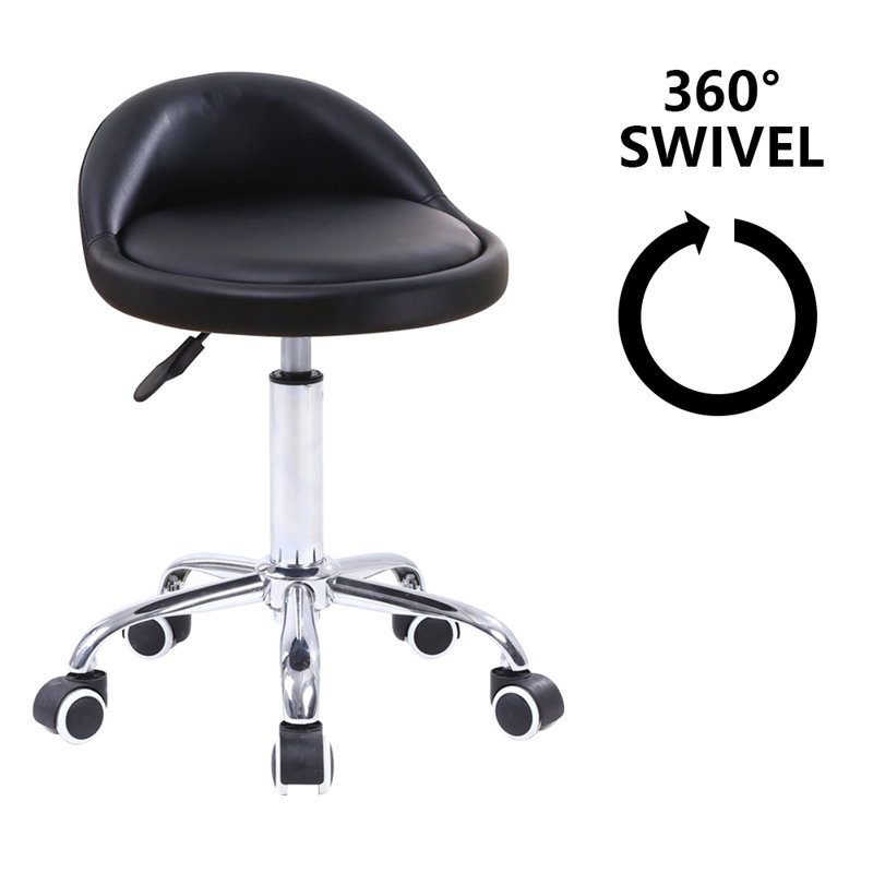 Backed Adjustable Height Ergonomic Lab Stool with Wheels, Black