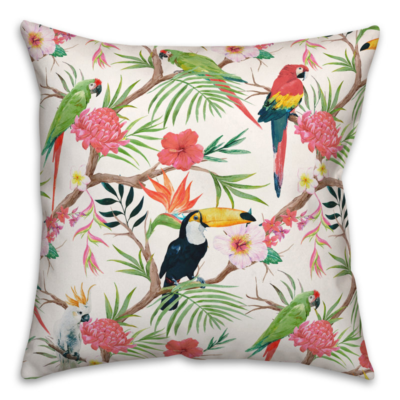 Tropical Birds Outdoor Throw Pillow