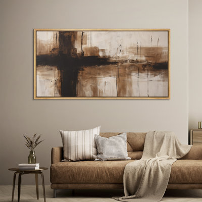 «Neutral Beige and Brown Cross Abstract with Soft Gradient», reproduction d'art encadrée sur toile encadrée