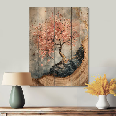 Cherry Blossom Tree Dreams Of Hanami I - Art mural en bois de cerisier en fleurs - sur bois de pin naturel