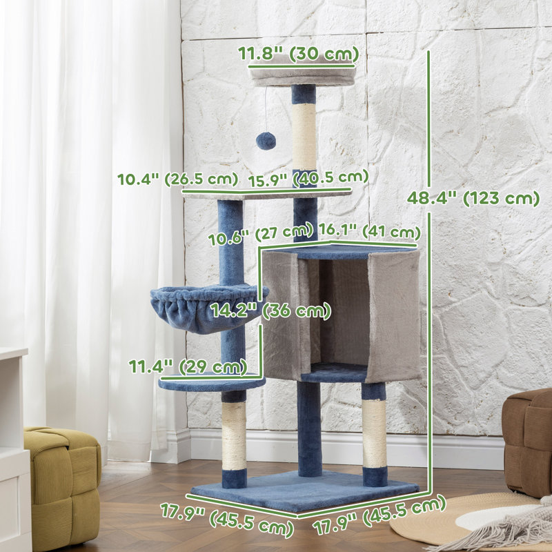 Arbre à chat 48 "avec condo, hamac, perchoir, poteaux à griffer en sisal