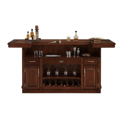 American Heritage Arabella Home Bar - Solid Wood with Wine Storage, Stemware Racks & Brushed Steel Footrail